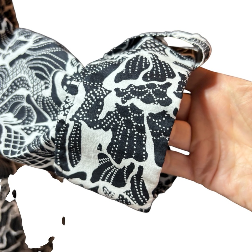 Black and White‎ Abstract Floral Button Down Tunic Shirt 3/4 Sleeve Top #799 - Picture 8 of 11